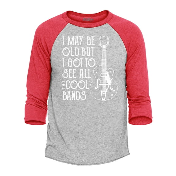 Shop4Ever Men's I May Be Old But I Got to See All The Cool Bands Raglan Baseball Shirt X-Large Heather Grey/Red
