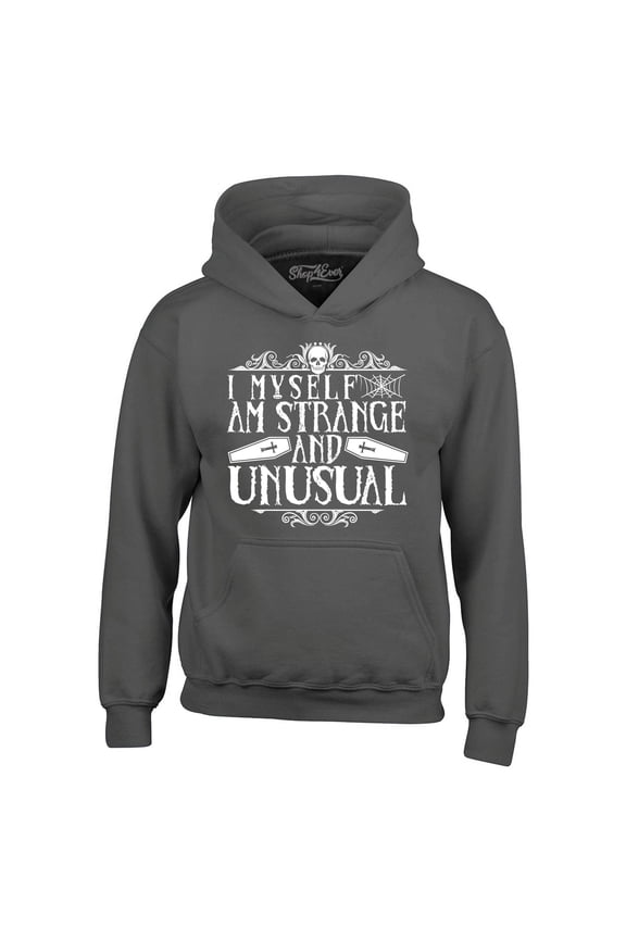 Men's I Myself Am Strange and Unusual Halloween Hooded Sweatshirt Hoodie X-Large Charcoal