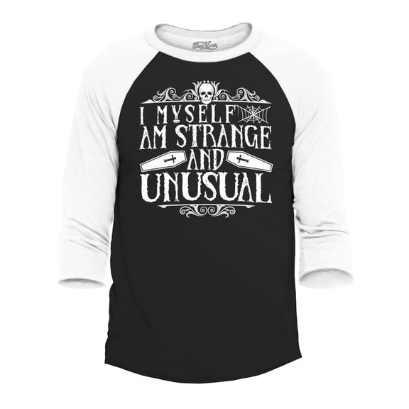 Shop4Ever Men's I Myself Am Strange and Unusual Halloween Raglan Baseball Shirt XX-Large Black/White