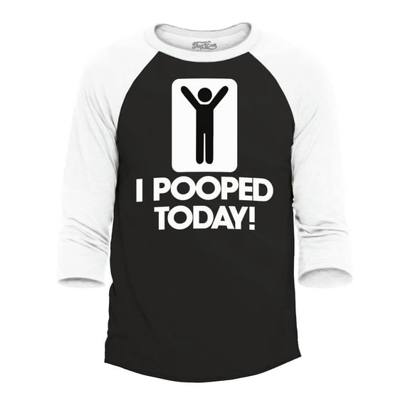 Shop4Ever Men's I Pooped Today Funny Poop Raglan Baseball Shirt X-Large Black/White