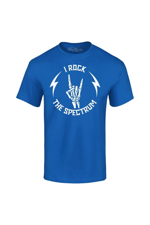 Men's I Rock The Spectrum Skeleton Skull Graphic T-shirt Small Royal Blue