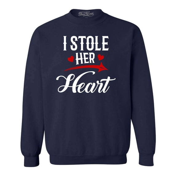 Shop4Ever Men's I Stole Her Heart Couples Matching Valentine Crewneck Sweatshirt Small Navy