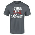 thumbnail image 1 of Shop4Ever Men's I Stole Her Heart Couples Matching Valentine Graphic T-shirt Medium Charcoal, 1 of 5