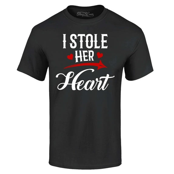 Shop4Ever Men's I Stole Her Heart Couples Matching Valentine Graphic T-shirt X-Large Black