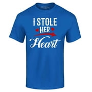 Shop4Ever Mens I Stole Her Heart Couples Matching Valentine Graphic T-shirt X-Large Royal Blue