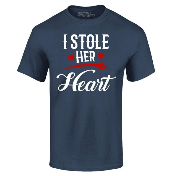 Shop4Ever Men's I Stole Her Heart Couples Matching Valentine Graphic T-shirt XXXX-Large Navy
