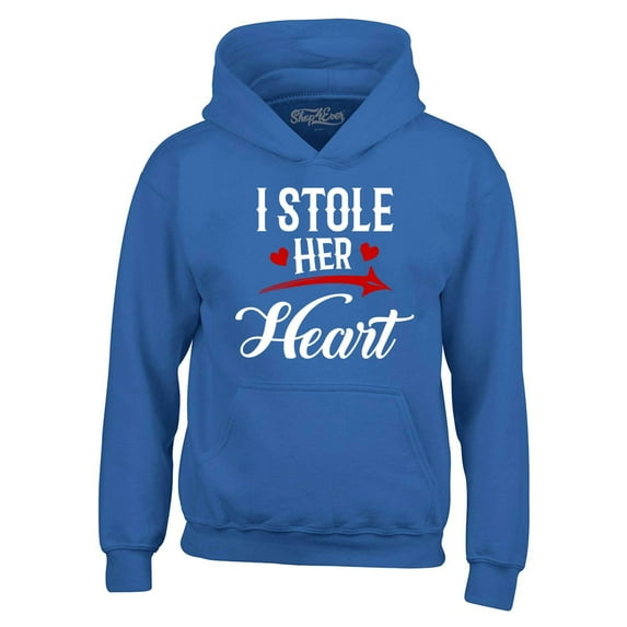 Shop4Ever Men's I Stole Her Heart Couples Matching Valentine Hooded Sweatshirt Hoodie Large Royal Blue