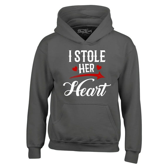 Shop4Ever Men's I Stole Her Heart Couples Matching Valentine Hooded Sweatshirt Hoodie X-Large Charcoal