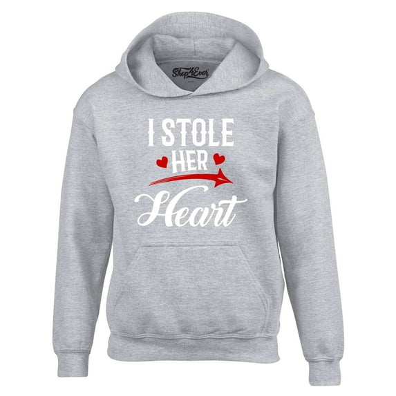 Shop4Ever Men's I Stole Her Heart Couples Matching Valentine Hooded Sweatshirt Hoodie X-Large Sports Grey
