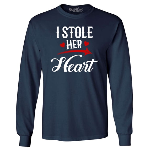 Shop4Ever Men's I Stole Her Heart Couples Matching Valentine Long Sleeve Shirt XX-Large Navy
