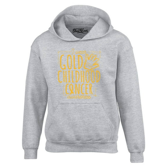 Shop4Ever Men's I Wear Gold for Childhood Cancer Awareness Hooded Sweatshirt Hoodie X-Large Sports Grey