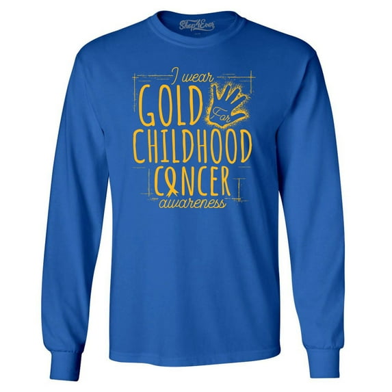 Shop4Ever Men's I Wear Gold for Childhood Cancer Awareness Long Sleeve Shirt XX-Large Royal Blue