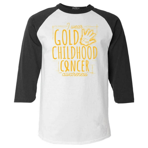 Shop4Ever Men's I Wear Gold for Childhood Cancer Awareness Raglan Baseball Shirt Medium White/Black
