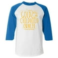 thumbnail image 1 of Shop4Ever Men's I Wear Gold for Childhood Cancer Awareness Raglan Baseball Shirt X-Large White/Blue, 1 of 5