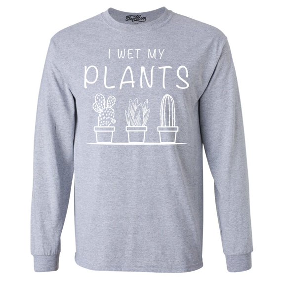 Shop4Ever Men's I Wet My Plants Long Sleeve Shirt Small Sports Grey