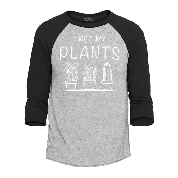 Shop4Ever Men's I Wet My Plants Raglan Baseball Shirt Medium Heather Grey/Black