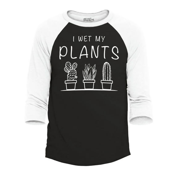 Shop4Ever Men's I Wet My Plants Raglan Baseball Shirt X-Large Black/White