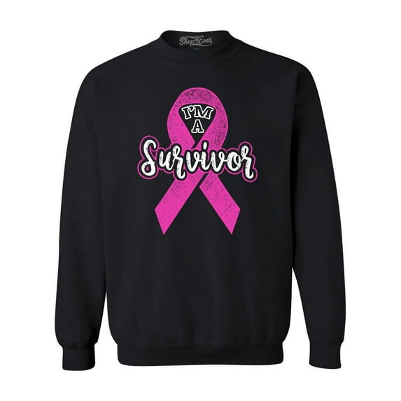 Shop4Ever Men's I'm A Survivor Breast Cancer Awareness Crewneck Sweatshirt XXXX-Large Black