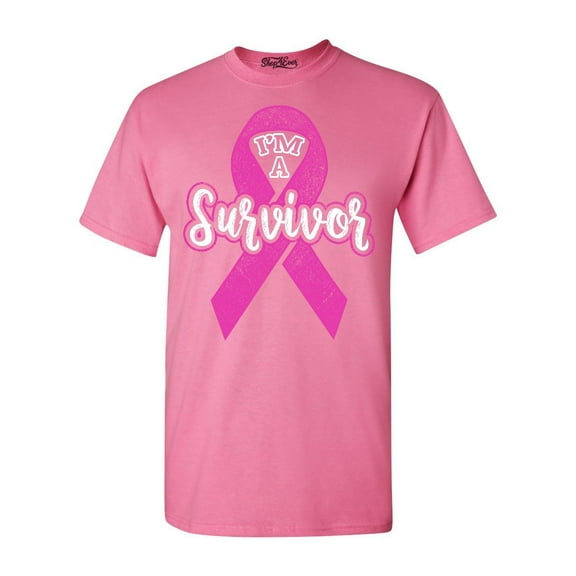 Shop4Ever Men's I'm A Survivor Breast Cancer Awareness Graphic T-shirt Large Azalea Pink