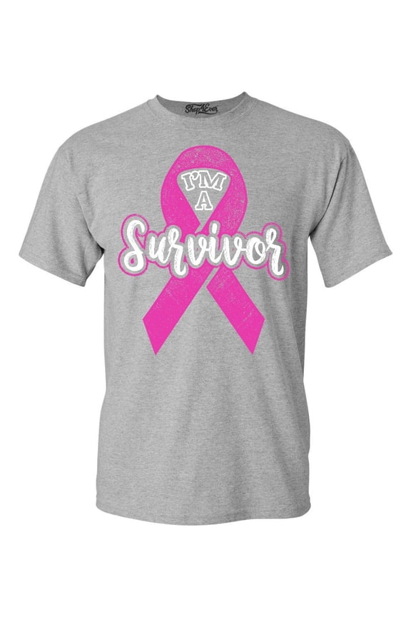 Men's I'm A Survivor Breast Cancer Awareness Graphic T-shirt XXXX-Large Sports Grey
