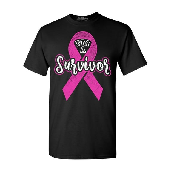 Shop4Ever Men's I'm A Survivor Breast Cancer Awareness Graphic T-shirt XXXXX-Large Black