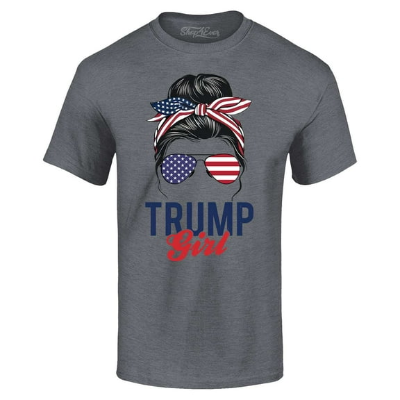 Shop4Ever Men's I'm A Trump Girl American Flag Sunglasses Bandana Graphic T-shirt Large Dark Heather