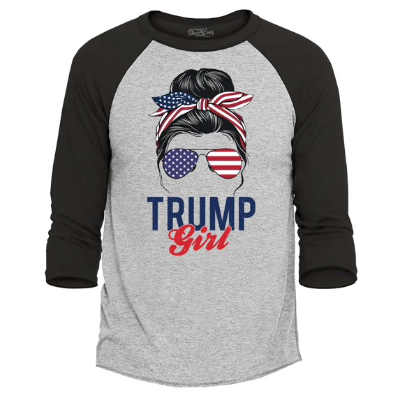 Shop4Ever Men's I'm A Trump Girl American Flag Sunglasses Bandana Raglan Baseball Shirt XX-Large Heather Grey/Black