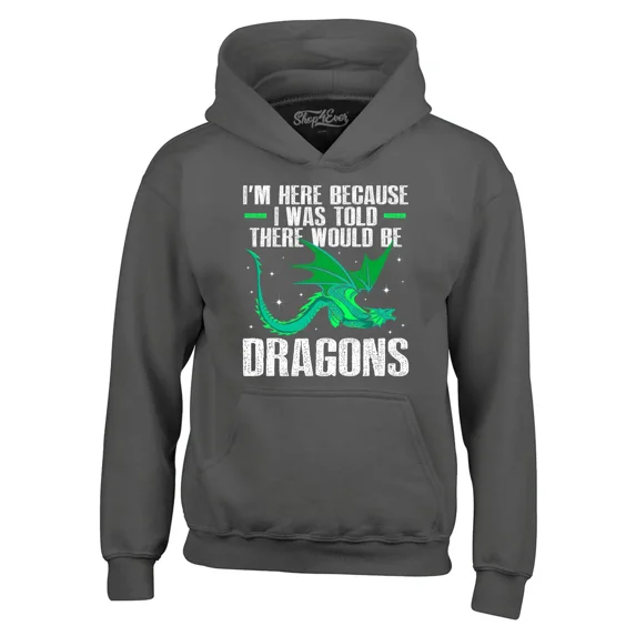 Shop4Ever Men's I'm Here Because I was Told There Would Be Dragons Hooded Sweatshirt Hoodie XX-Large Charcoal