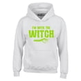 thumbnail image 1 of Shop4Ever Men's I'm with The Witch Hooded Sweatshirt Hoodie Medium White, 1 of 5