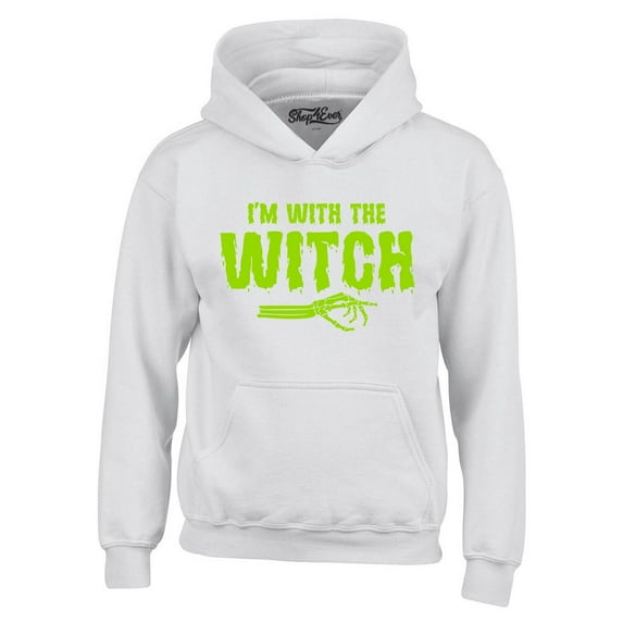 Shop4Ever Men's I'm with The Witch Hooded Sweatshirt Hoodie Medium White