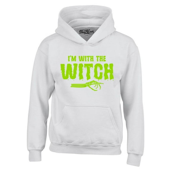 Shop4Ever Men's I'm with The Witch Hooded Sweatshirt Hoodie XX-Large White