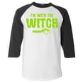 thumbnail image 1 of Shop4Ever Men's I'm with The Witch Raglan Baseball Shirt Large White/Black, 1 of 5