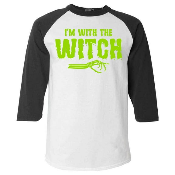 Shop4Ever Men's I'm with The Witch Raglan Baseball Shirt XXX-LargeWhite/Black