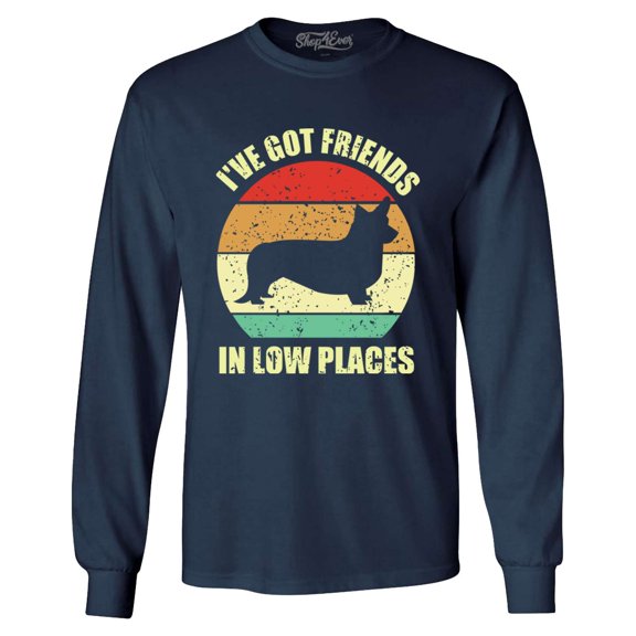 Shop4Ever Men's I've Got Friends in Low Places Corgi Funny Dog Long Sleeve Shirt XXX-Large Navy
