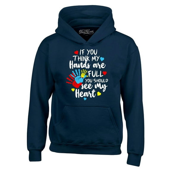 Shop4Ever Men's If You Think My Hands are Full Heart Autism Hooded Sweatshirt Hoodie XX-Large Navy