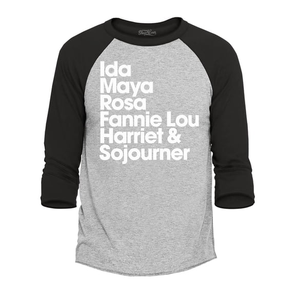 Shop4Ever Men's Inspirational Black Women Leaders Raglan Baseball Shirt X-Large Heather Grey/Black