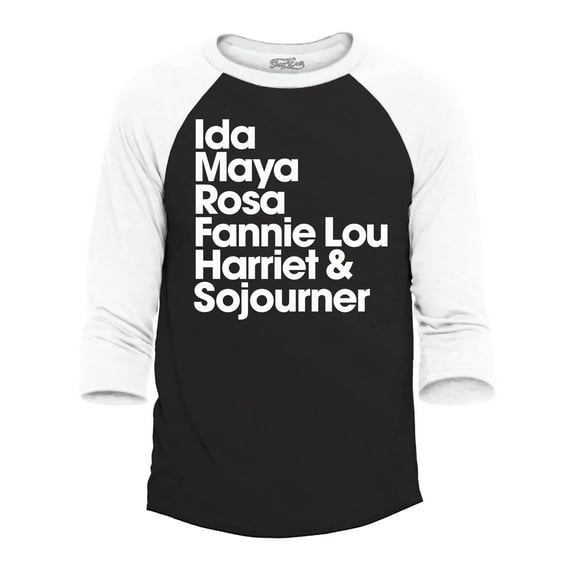 Shop4Ever Men's Inspirational Black Women Leaders Raglan Baseball Shirt X-Small Black/White