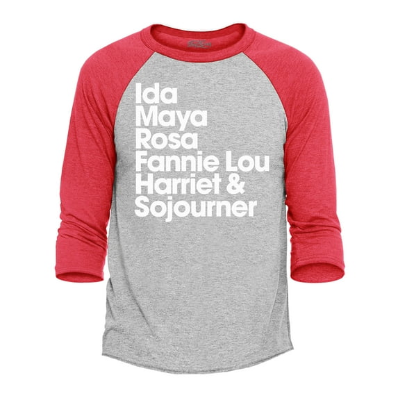 Shop4Ever Men's Inspirational Black Women Leaders Raglan Baseball Shirt XX-Large Heather Grey/Red