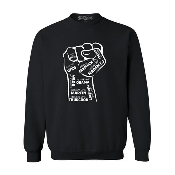 Shop4Ever Men's Inspiring Black Leaders Fist Crewneck Sweatshirt Large Black