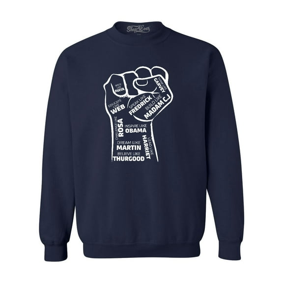 Shop4Ever Men's Inspiring Black Leaders Fist Crewneck Sweatshirt Small Navy