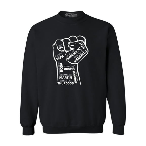 Shop4Ever Men's Inspiring Black Leaders Fist Crewneck Sweatshirt XXXXX-Large Black