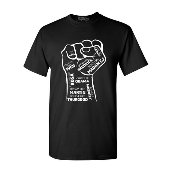 Shop4Ever Men's Inspiring Black Leaders Fist Graphic T-shirt XX-Large Black