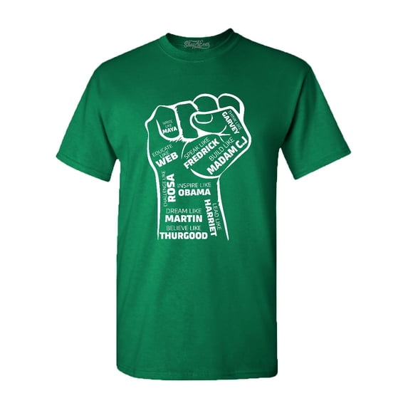 Shop4Ever Men's Inspiring Black Leaders Fist Graphic T-shirt XX-Large Kelly
