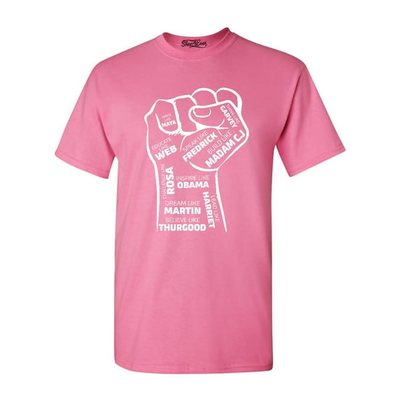 Shop4Ever Men's Inspiring Black Leaders Fist Graphic T-shirt XXX-Large Azalea Pink