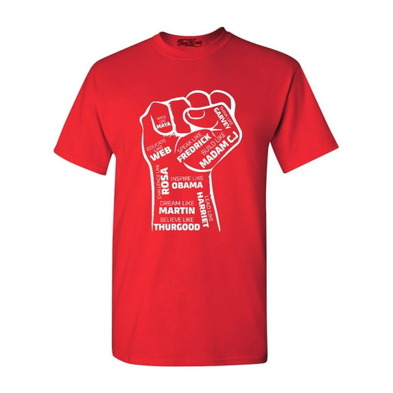 Shop4Ever Men's Inspiring Black Leaders Fist Graphic T-shirt XXX-Large Red