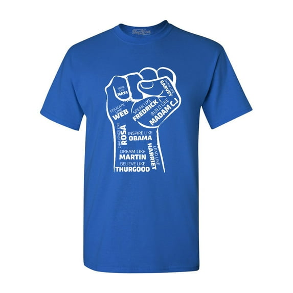 Shop4Ever Men's Inspiring Black Leaders Fist Graphic T-shirt XXX-Large Royal Blue