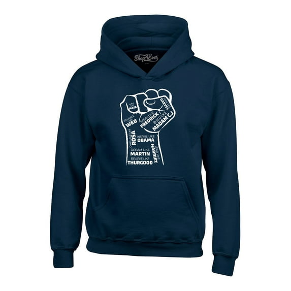 Shop4Ever Men's Inspiring Black Leaders Fist Hooded Sweatshirt Hoodie Small Navy
