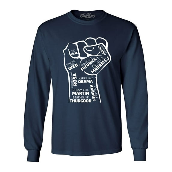 Shop4Ever Men's Inspiring Black Leaders Fist Long Sleeve Shirt X-Large Navy