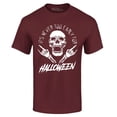 thumbnail image 1 of Shop4Ever Men's It's Never Too Early for Halloween Skull Skeleton Graphic T-shirt X-Large Maroon, 1 of 5