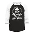 thumbnail image 1 of Shop4Ever Men's It's Never Too Early for Halloween Skull Skeleton Raglan Baseball Shirt X-Small Black/White, 1 of 4